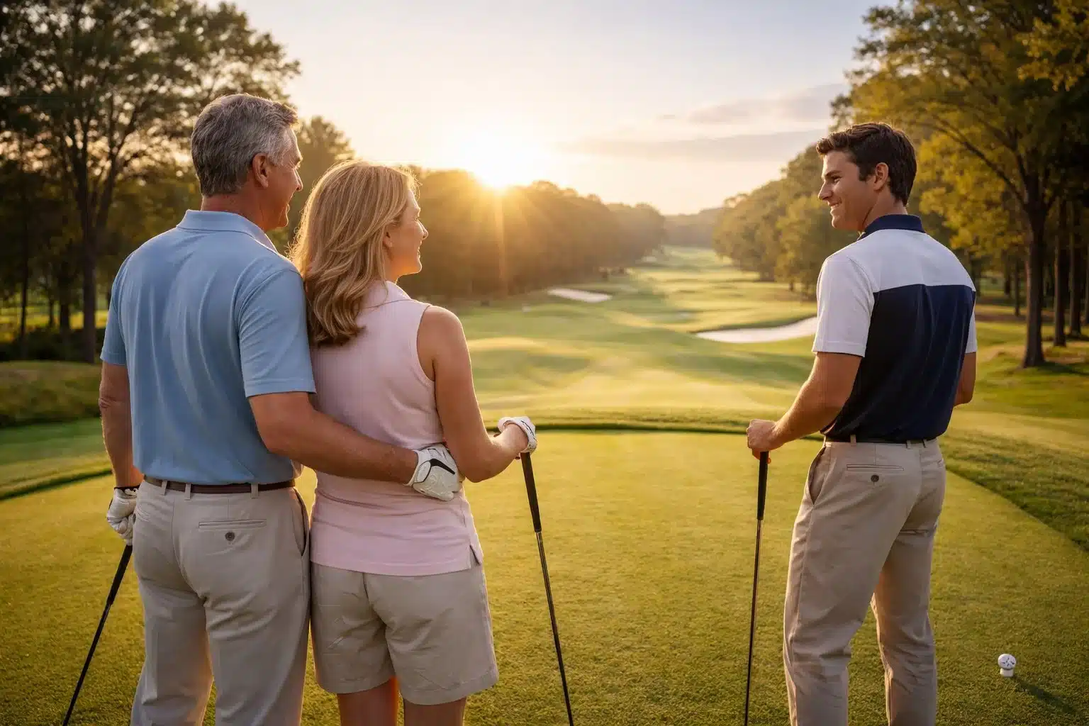 tax-strategies Three golfers overlooking course at sunset